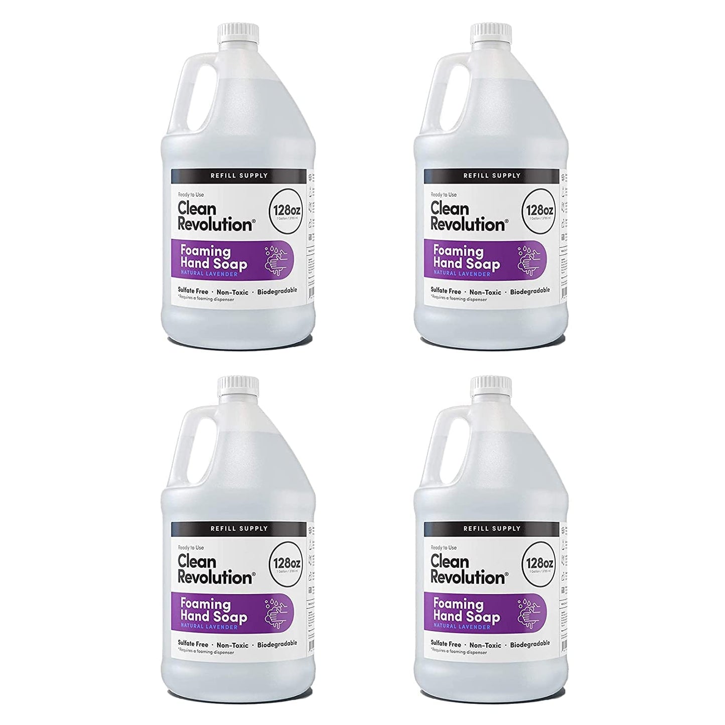 Clean Revolution Foaming Hand Soap Refill Supply Container, Ready to Use Formula, Gluten Free, Natural Lavender Fragrance, 128 Fl. Oz, 4 Pack