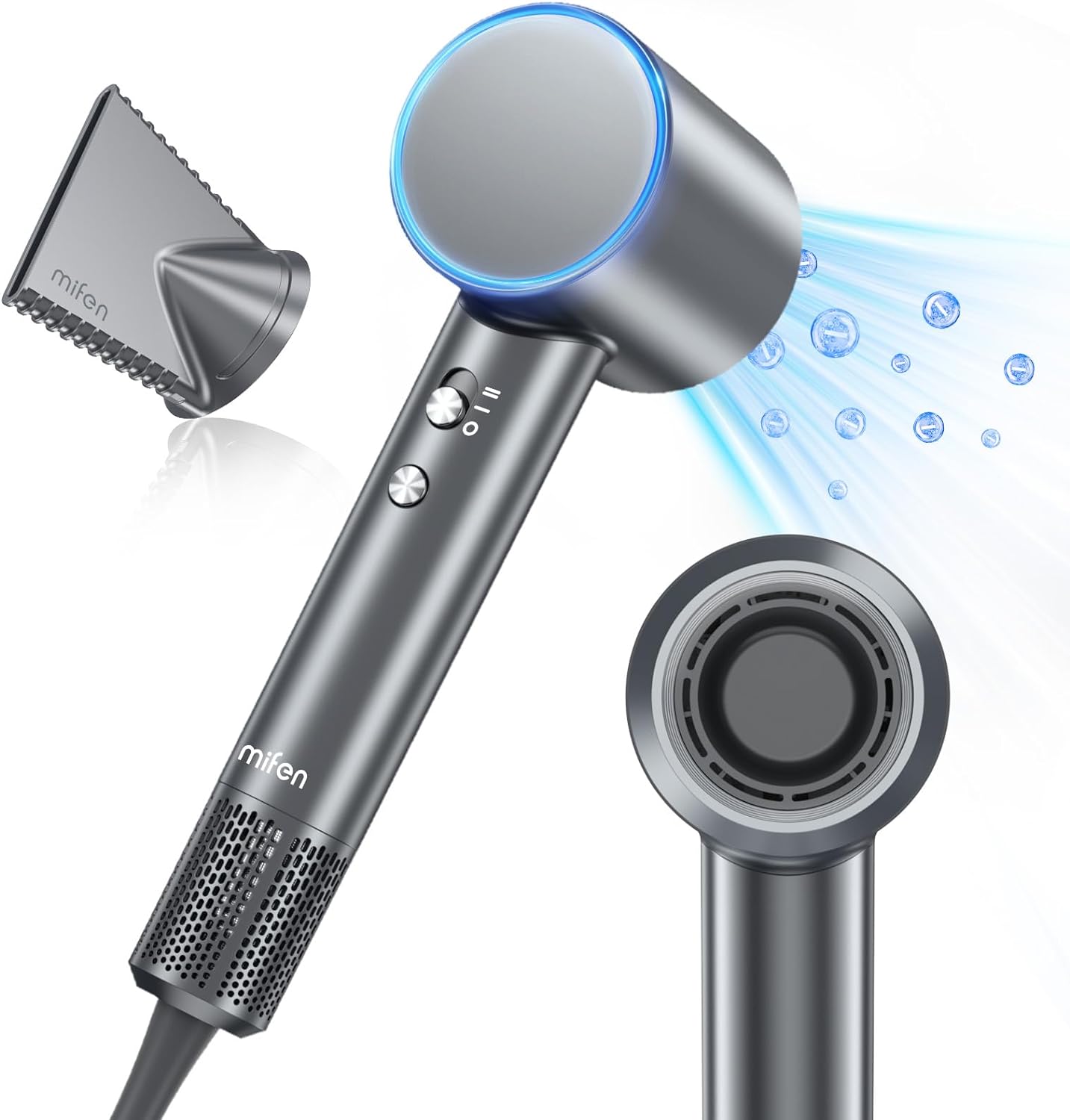 Professional Hair Dryer, Mifen 110,000 RPM High Speed Blow Dryer, 200 Million Negative Ion Hair Drier, 1600W 4 Temps Hair Blow Dryers with 360° Rotating Magnetic Nozzle Blower (Titanium Gray)