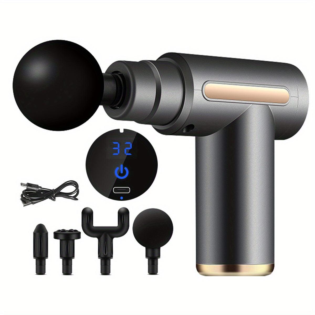 Rechargeable LCD Portable Mini-Massage Gun: 32-Speed Adjustment, 4 Heads for Muscle Relaxation & Pain Relief