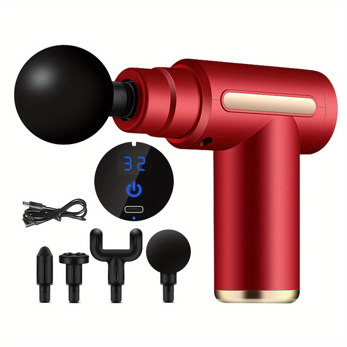 Rechargeable LCD Portable Mini-Massage Gun: 32-Speed Adjustment, 4 Heads for Muscle Relaxation & Pain Relief