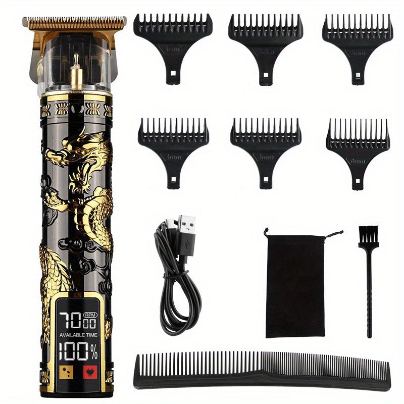 Rechargeable Electric Hair Clippers with LCD Display, T Blade Trimmers & Hi-Dragon Hair & Beard Trimmer Kit - Perfect for Professional Barbers & Home Grooming!