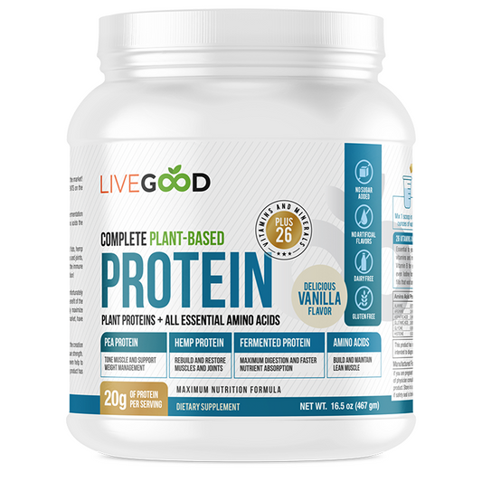 LiveGood Complete Plant-Based Protein Amino Acids Pea Hemp Fermented 16.5oz NEW