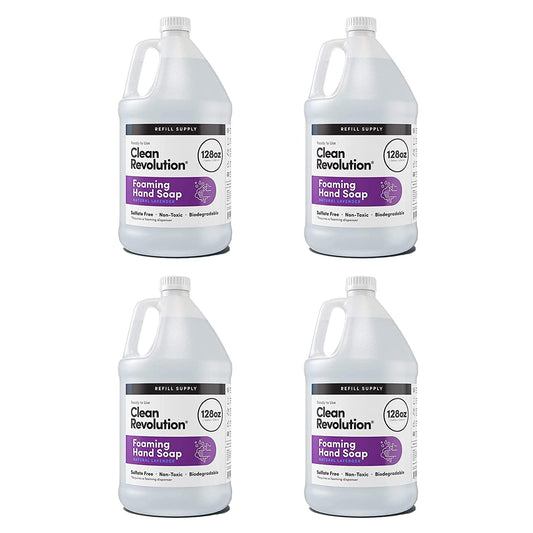 Clean Revolution Foaming Hand Soap Refill Supply Container, Ready to Use Formula, Gluten Free, Natural Lavender Fragrance, 128 Fl. Oz, 4 Pack