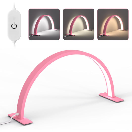 Half Moon Light Nail Lamp for Desk, Lash Light for Eyelash Nail Tech, Half Moon Desk Lamp for Lash Eyelash Extensions, Manicure, Tattoo, Eyebrows, Adjustable Brightness 3 Color Temperature 3000k‑6500k