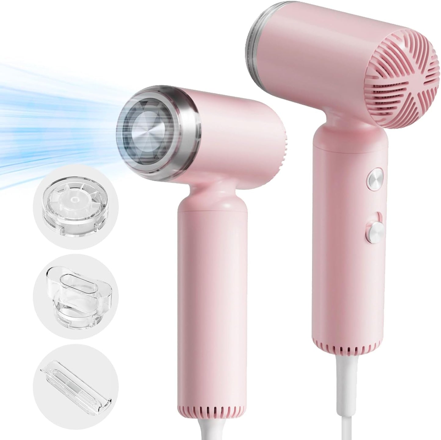 Hair Dryer, [Super Mini] Ionic High-Speed Blow Dryer 110V Travel with 3 Attachments 200 Million Negative Ions, 110,000RPM Brushless Motor Home Salon Fast Drying Portable Lightweight, Pink