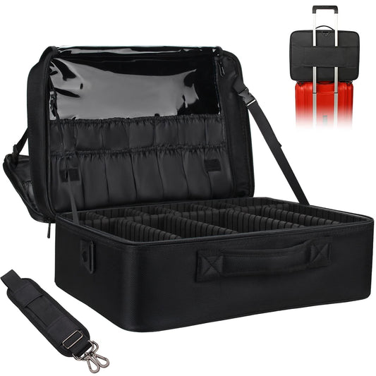 Relavel Makeup Case Extra Large Makeup Bag for Women Travel Makeup Artist Box Nail Polish Cosmetic Brush Storage Organizer with Adjustable Dividers Black