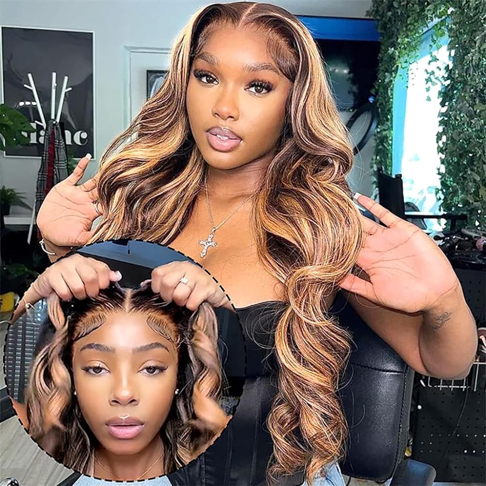 Wear and Go Glueless Wigs Pre Plucked Pre Cut for Beginners Body Wave Lace Front Wigs 5x5 HD Lace Closure Ombre Highlight Honey Blonde Lace Front Wig for Women