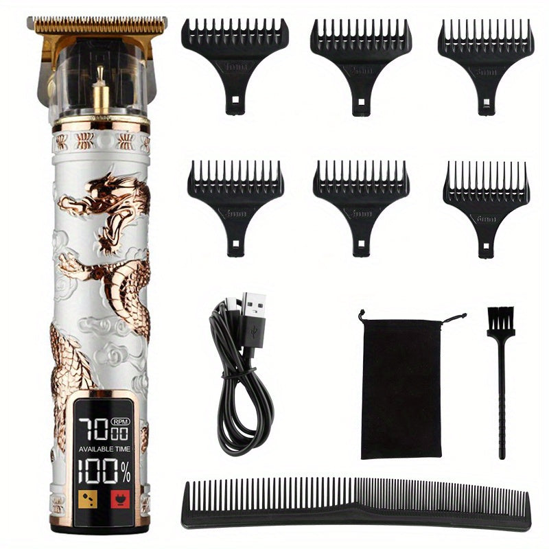 Rechargeable Electric Hair Clippers with LCD Display, T Blade Trimmers & Hi-Dragon Hair & Beard Trimmer Kit - Perfect for Professional Barbers & Home Grooming!