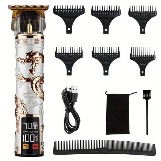 Rechargeable Electric Hair Clippers with LCD Display, T Blade Trimmers & Hi-Dragon Hair & Beard Trimmer Kit - Perfect for Professional Barbers & Home Grooming!