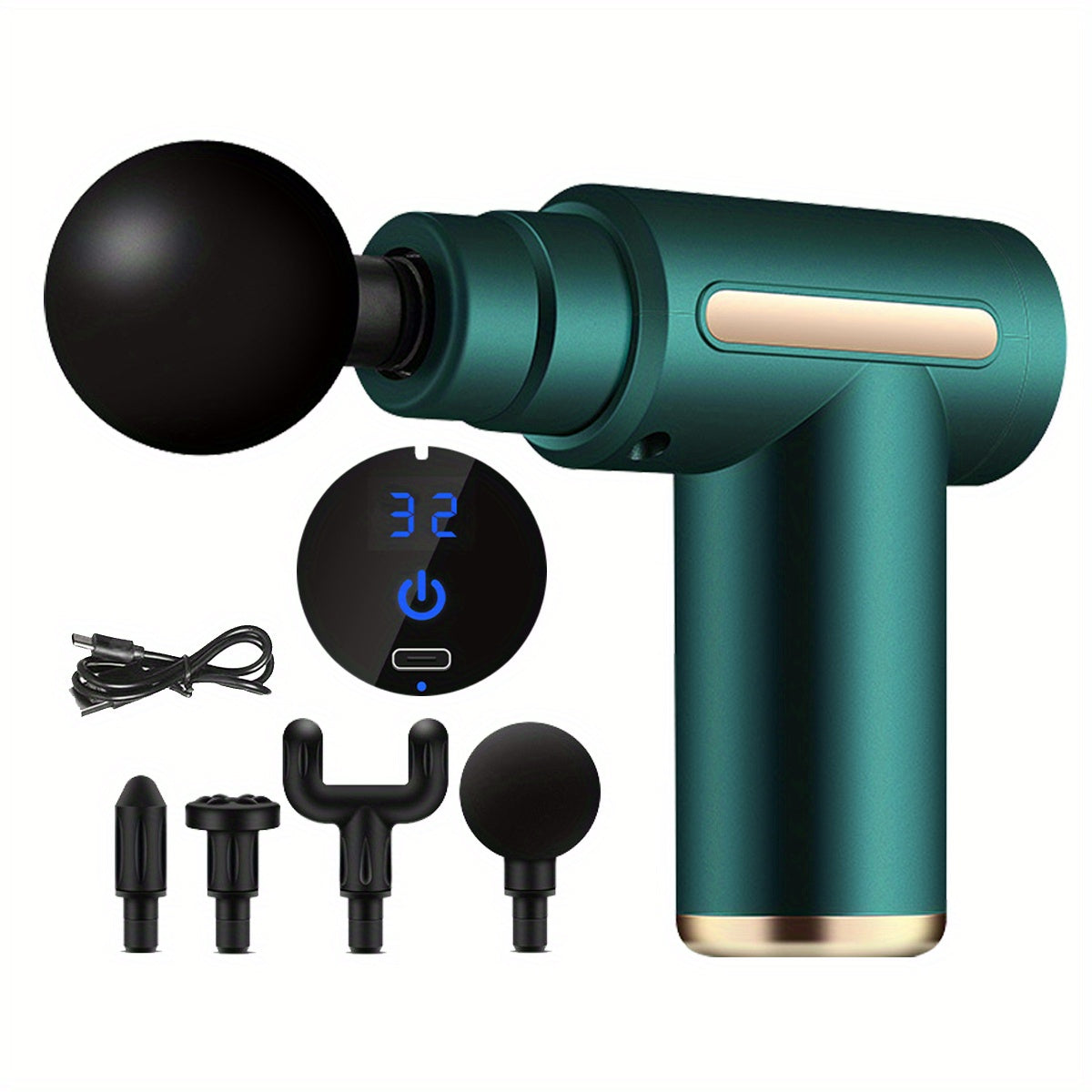 Rechargeable LCD Portable Mini-Massage Gun: 32-Speed Adjustment, 4 Heads for Muscle Relaxation & Pain Relief